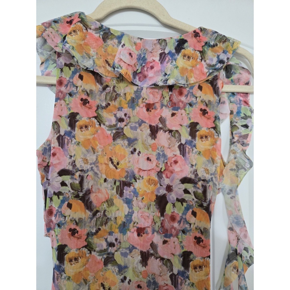 Zara Multicolor Floral V-neck Mesh Ruffle Sleeveless Dress Size S NWT - Picture 7 of 9